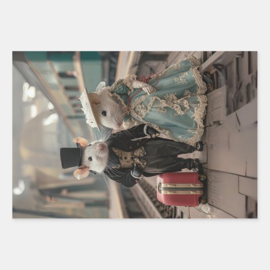 Vintage französische Mäuse-Dekoupage Geschenkpapier Set (Vorderseite 2)