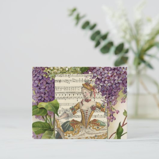 Vintage französische Mode und Lilacs Postkarte (Stehend Vorderseite)