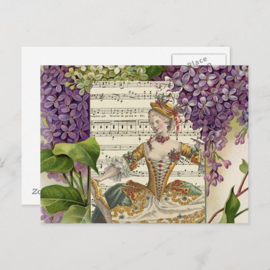 Vintage französische Mode und Lilacs Postkarte (Vorne/Hinten)