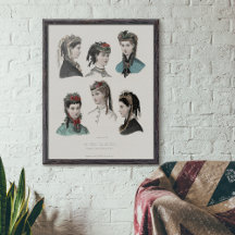 Vintage französische Modeillustration Frauen mit H