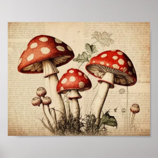 Vintage französische Mushroom Page Wall Art Poster (Vorne)