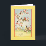 Vintage französische Mutter Geburtstagskarte Karte<br><div class="desc">Retro / Vintage French Mother Birthday greeting card. Lovely birds sitting in a blossoming tree! Gute Party,  Mama! Happy Birthday Mom!</div>