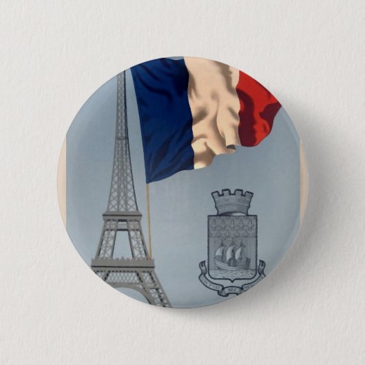 Vintage französische Nationalflagge und Eiffelturm Button (Vorderseite)