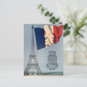 Vintage französische Nationalflagge und Eiffelturm Postkarte (Stehend Vorderseite)