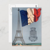 Vintage französische Nationalflagge und Eiffelturm Postkarte (Vorne/Hinten)