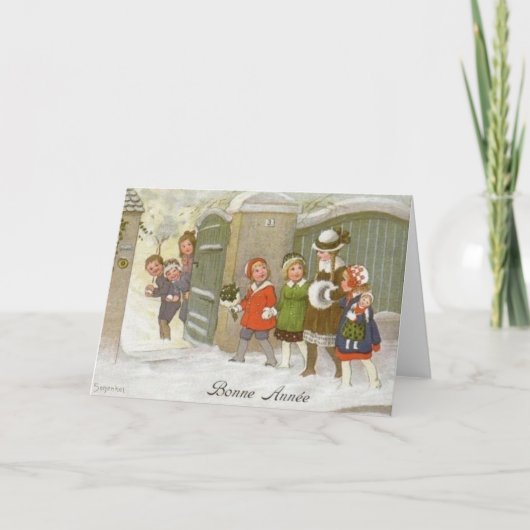 Vintage französische Neujahrskarte Feiertagskarte (Vorderseite)