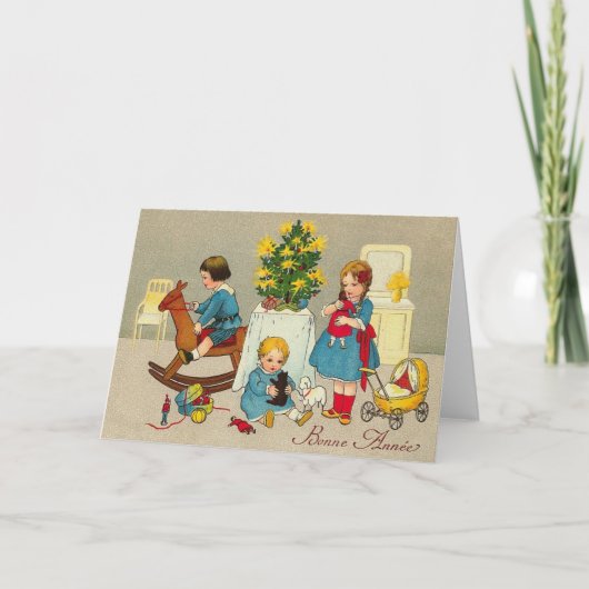 Vintage französische Neujahrskarte Feiertagskarte (Vorderseite)