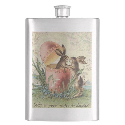 Vintage französische Osterhasen Flachmann (Vorderseite)
