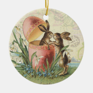 Vintage französische Osterhasen Keramikornament