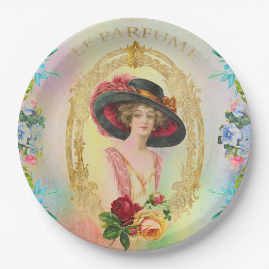 Vintage französische Papierplatte Pappteller (Vorderseite)