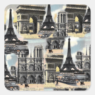 Vintage französische Paris Reise Collage Eiffeltur Quadratischer Aufkleber