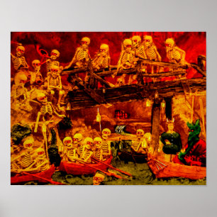 Vintage Französische Party in der Hölle Skelette T Poster