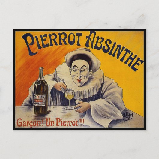 Vintage französische Pierrot Absinthe-Werbung Postkarte (Vorderseite)