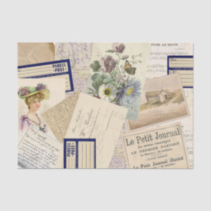 Vintage französische Postcard Beach Floral Collage Seidenpapier
