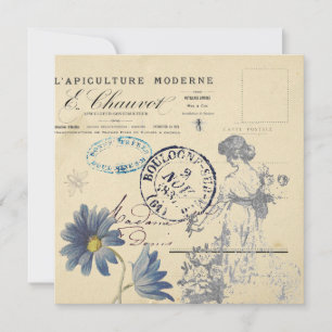 Vintage französische Postkarte Rose Lady Bee Blume