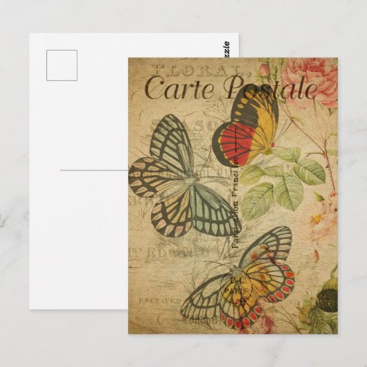 Vintage französische Postkarte, Schmetterlingsdars Postkarte (Vorne/Hinten)