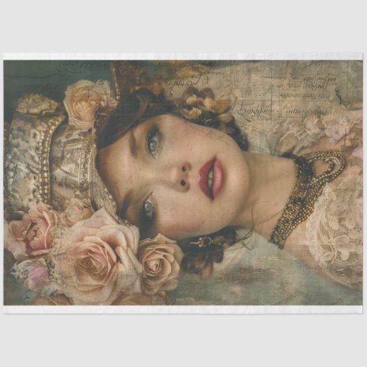 Vintage französische Preppy-Lady-Decoupage Seidenpapier (Vorderseite)