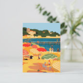 Vintage französische Riviera Beach Illustration Feiertagspostkarte (Stehend Vorderseite)