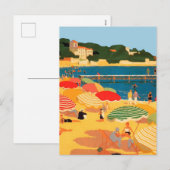 Vintage französische Riviera Beach Illustration Feiertagspostkarte (Vorne/Hinten)