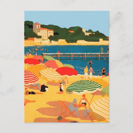 Vintage französische Riviera Beach Illustration Feiertagspostkarte (Vorderseite)