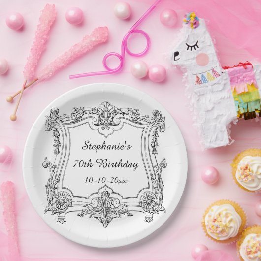 Vintage französische Rolle-70. Geburtstag Pappteller (Party)