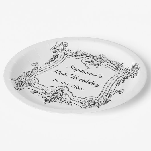 Vintage französische Rolle-70. Geburtstag Pappteller (Schrägansicht)