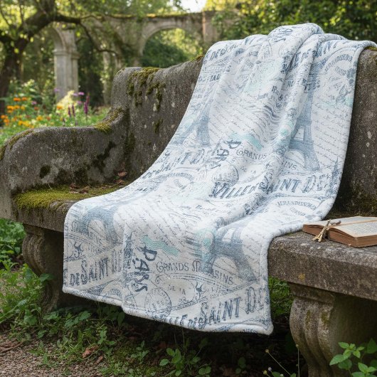 Vintage französische Romance Collage Blue ID226 Fleecedecke