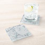 Vintage französische Romance Collage Blue ID226 Glasuntersetzer (Schrägansicht)