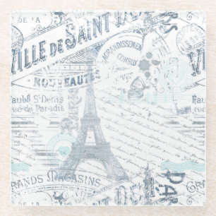 Vintage französische Romance Collage Blue ID226 Glasuntersetzer