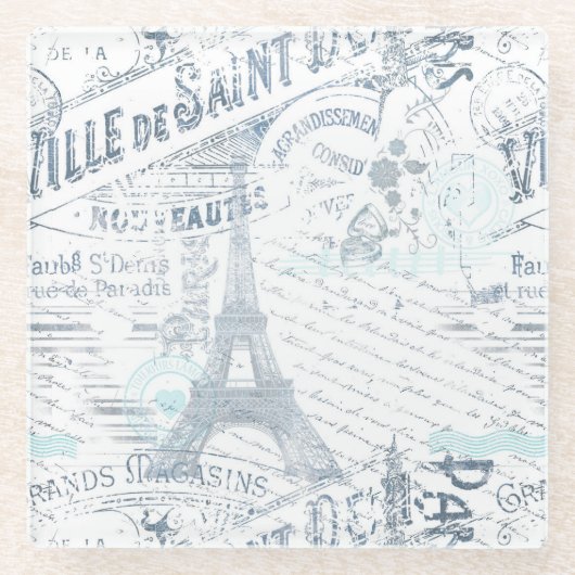 Vintage französische Romance Collage Blue ID226 Glasuntersetzer (Vorderseite)