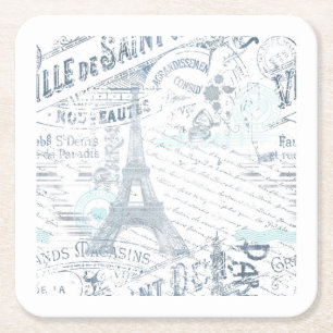 Vintage französische Romance Collage Blue ID226 Rechteckiger Pappuntersetzer