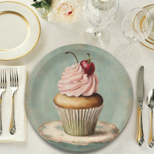 Vintage französische rosa Cupcake-Geburtstags-Teep Pappteller