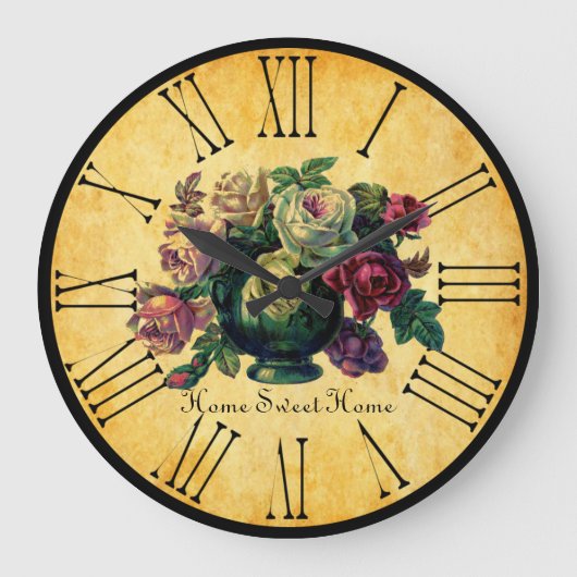 Vintage französische Rose Antike Aussicht Große Wanduhr (Vorderseite)