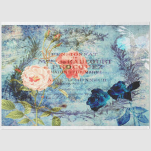 Vintage französische Rose Blaues Dekor Seidenpapier