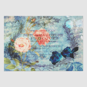 Vintage französische Rose blaues Dekoupage Tissue Seidenpapier
