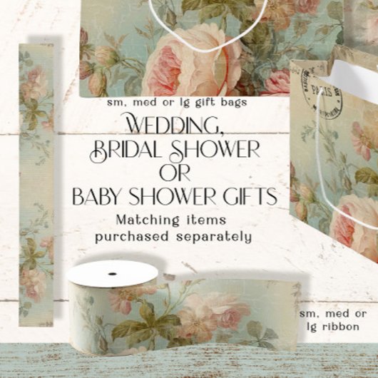 Vintage französische Rose Blumenblau n Gelbe Decou Ripsband