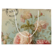 Vintage französische Rose Blumenblauer Rosa Brautp Große Geschenktüte (Rückseite)