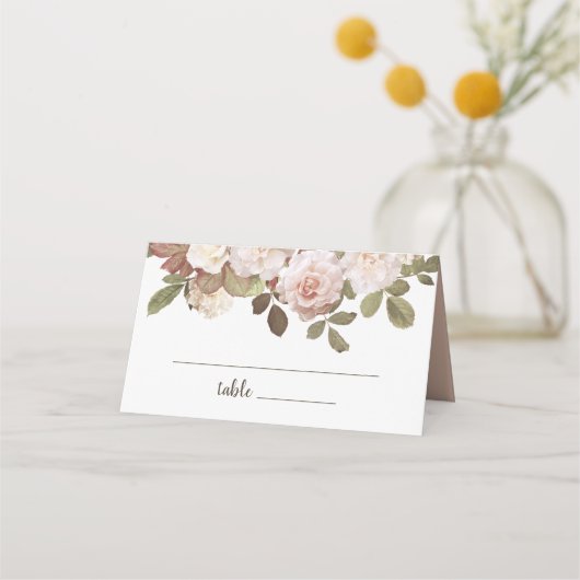 Vintage französische Rose Hochzeit Platzkarte (Vorderseite)