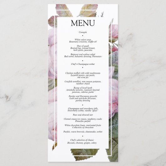 Vintage französische Rose Hochzeitsmenü Menükarte (Vorderseite)