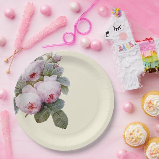 Vintage französische Rose Pappteller (Party)