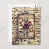 Vintage französische Rose Postkarte (Vorne/Hinten)