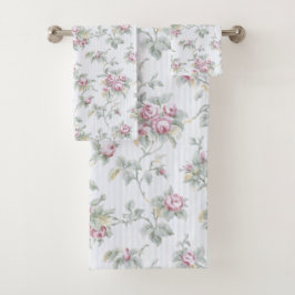 Vintage französische Rose und Streifen Badhandtuch Set