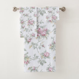 Vintage französische Rose und Streifen Badhandtuch Set