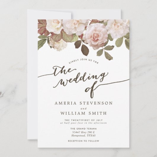 Vintage französische Rose zur Hochzeitsfeier Einladung (Vorderseite)