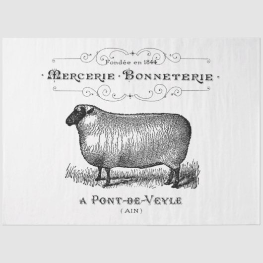 Vintage französische Schafe Seidenpapier (Vorderseite)