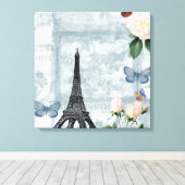 Vintage französische Schmetterlinge und Rose Leinwanddruck (Insitu (Holzboden))