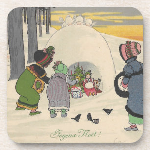 Vintage französische Schneemädchen Weihnachten Joy Getränkeuntersetzer