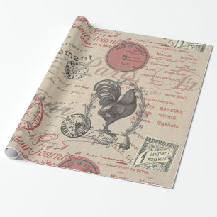 Vintage-französische Schreibschrift Paris Hahn Typ Geschenkpapier