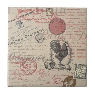 Vintage-Französische-Schreibschrift Paris Rooster Fliese