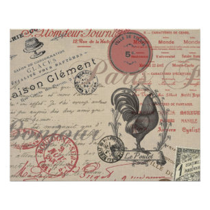 Vintage-französische Schreibschrift Paris Rooster- Poster